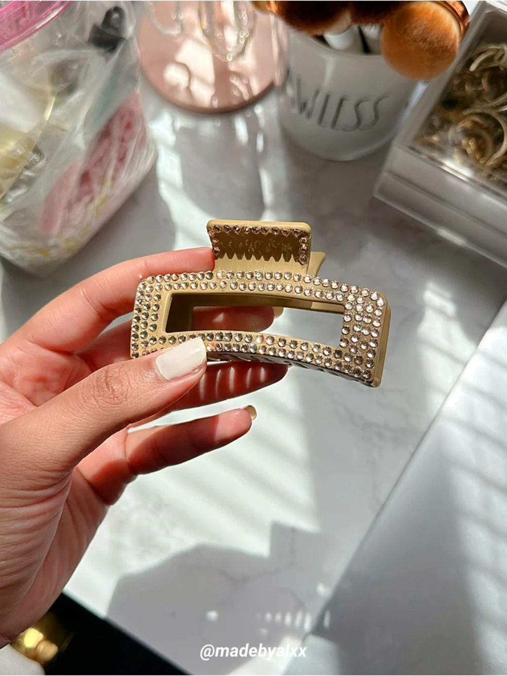 Gold Rhinestone Rectangular Hair Clip - Picture 7 of 7